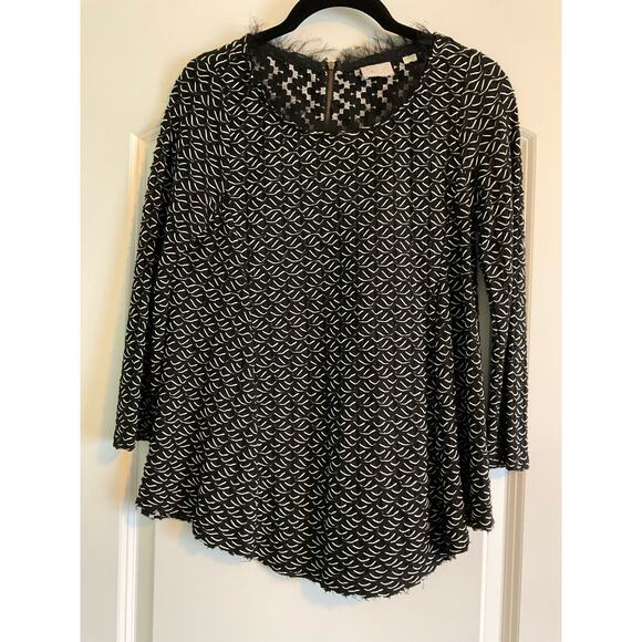 Anthropologie Postmark Womans Top Textured Black White Size Small Eyelash Collar - Picture 1 of 9